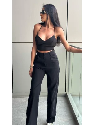 Palazzo Kumaş Pantolon Siyah