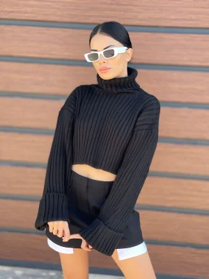 SELANİK ÖRGÜ BALIKÇI YAKA SİYAH TRİKO