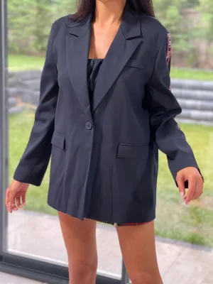 Şerit Detaylı Blazer Ceket Lacivert