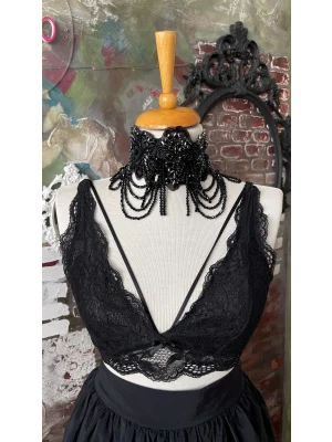 Siyah Kristal Boncuk İşlemeli Boyunluk Kolye