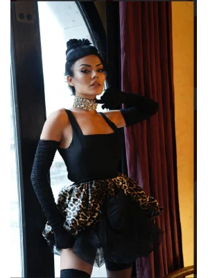 Tasarım Leopar Etekli Elbise