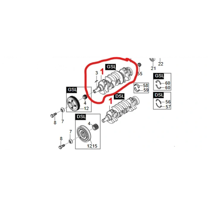 MUSSO GRAND KRANK MİLİ---MOTOR MALZEMELERİ İLE BERABER