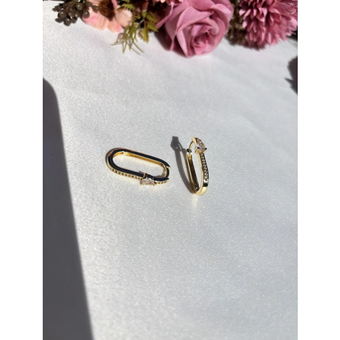 Oval Zirkon Taşlı Gold Küpe