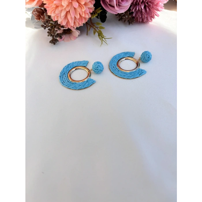 Mavi Renk Hasır Küpe