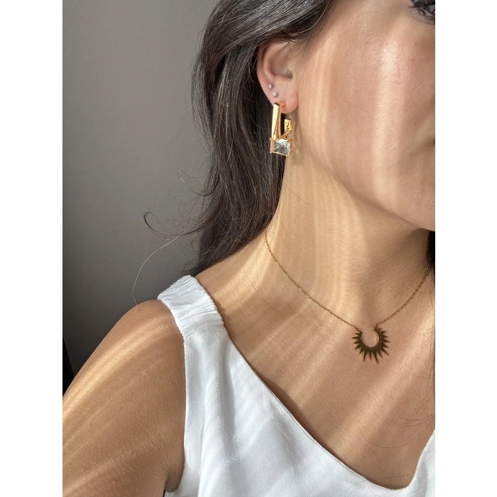 Baget Taşlı Sallantılı Küpe