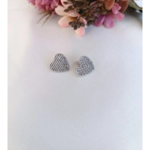 Gümüş Zirkon Taşlı Kalp Küpe