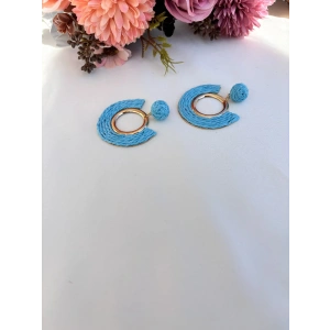 Mavi Renk Hasır Küpe