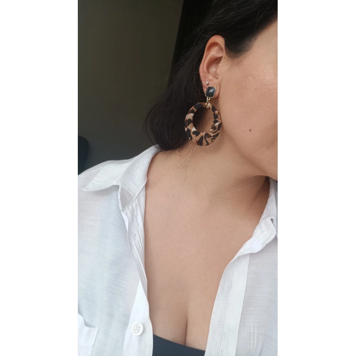 Leopar Mini Siyah HalkaKüpe