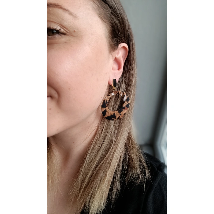 Leopar Mini Siyah HalkaKüpe