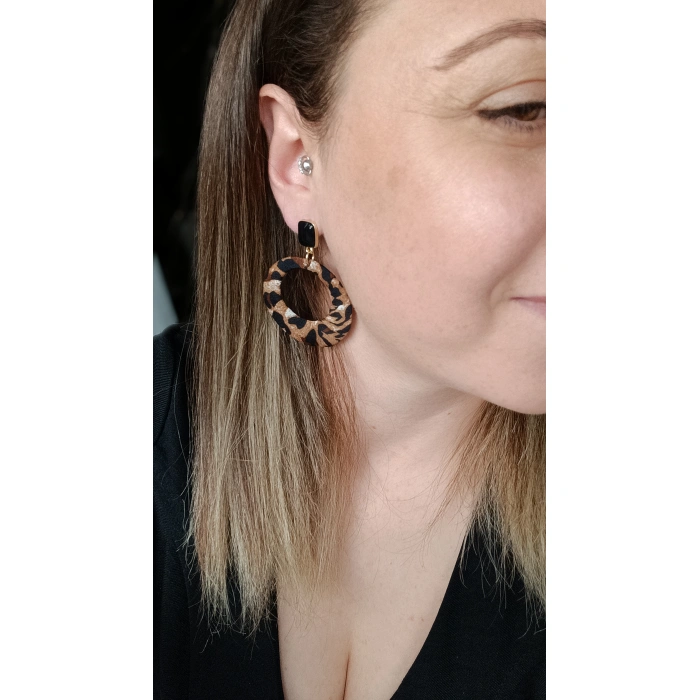 Leopar Mini Siyah HalkaKüpe