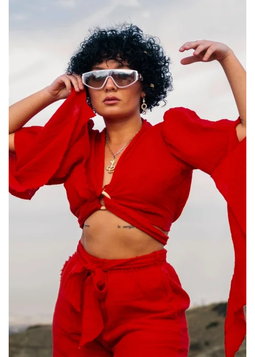 Aya Red Muslin Blouse