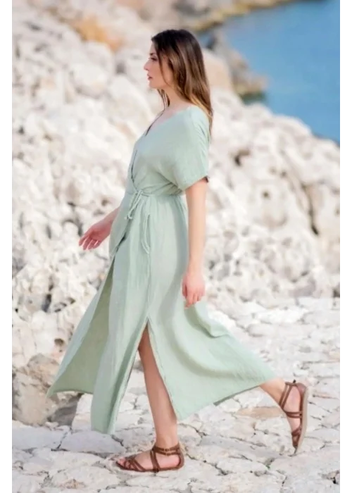 Atelier Chaputs 100% Cotton Muslin Wrap Green Dress One-Size