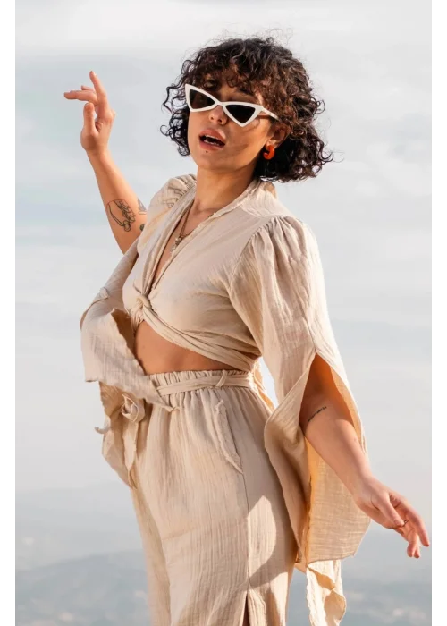 Aya Beige Muslin Blouse