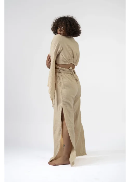 Atelier Chaputs 100% Cotton Muslin Beige Split Trouser One-Size