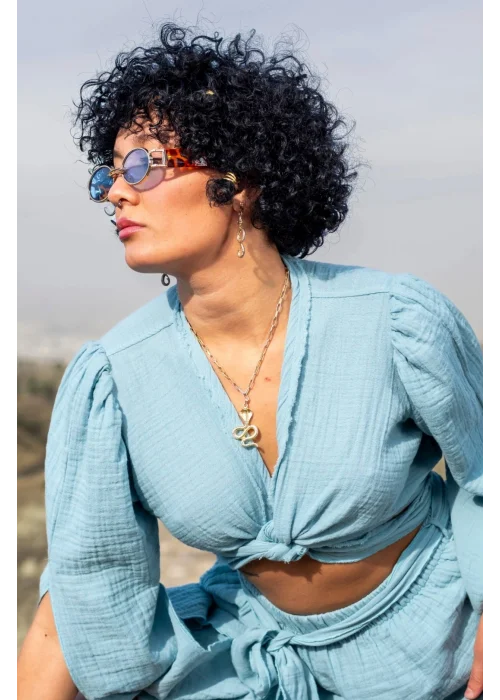 Aya Sky Blue Muslin Blouse