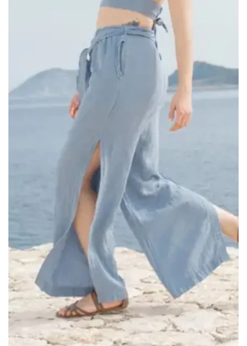 Blue Muslin Slit Trouser
