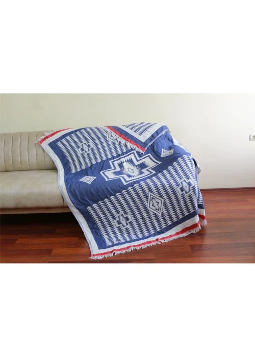 Geo Throw - Navy Blue & Red