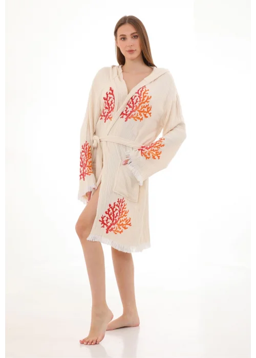 Coral Wooden Stamp Bathrobe