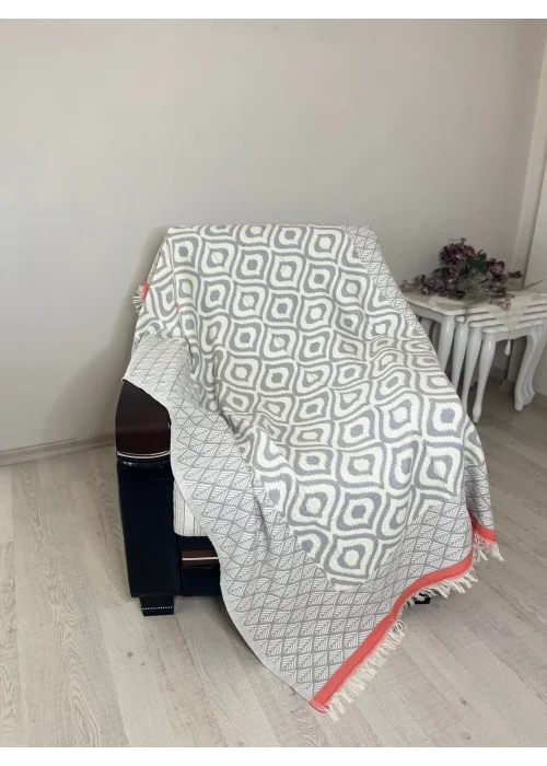 Drop Throw - Grey & Coral