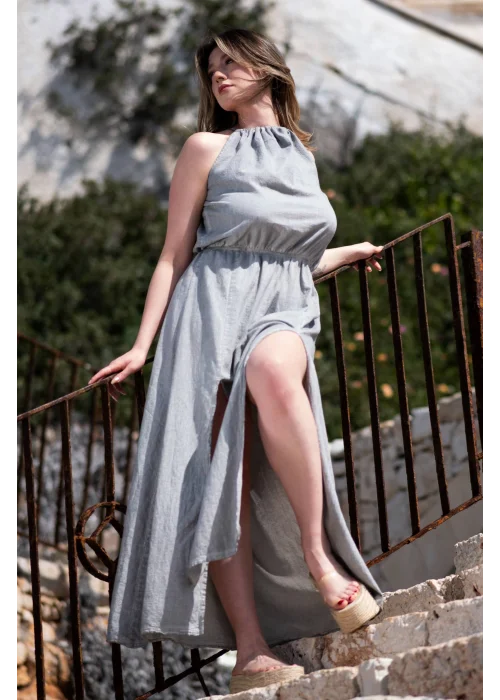 Ateiler Chaputs Linen Flora Gray Dress One-Size