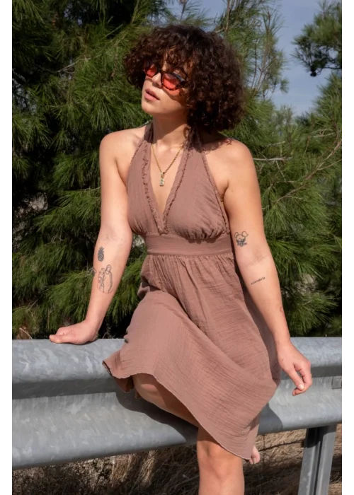 Atelier Chaputs 100% Cotton Muslin Hera Coffee Dress One-Size