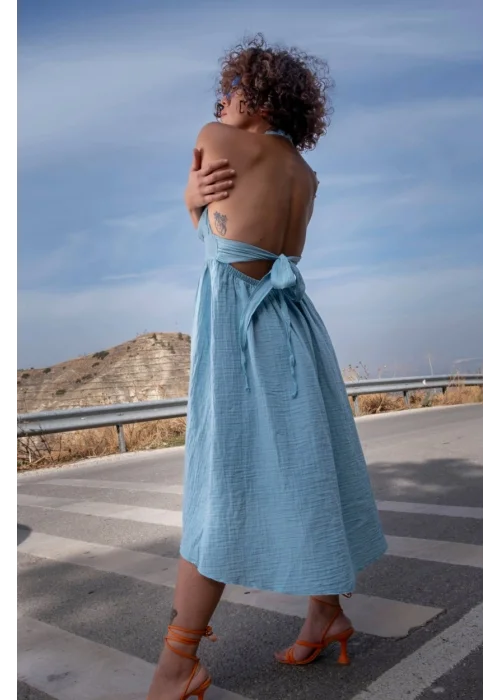 Atelier Chaputs 100% Cotton Muslin Hera Blue Dress One-Size