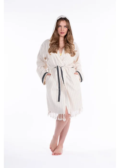 Hieron Beige Hooded Bathrobe