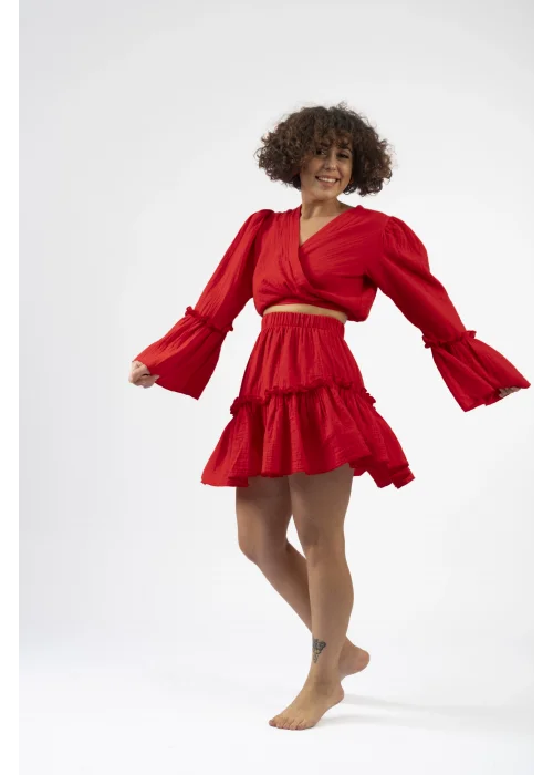 Atelier Chaputs 100% Cotton Muslin Ilayda Red Blouse One-Size