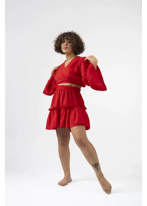 Atelier Chaputs 100% Cotton Muslin Ilayda Red Skirt One-Size