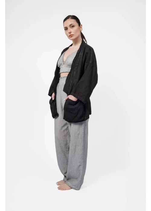 Atelier Chaputs Linen Black Kimono One-Size