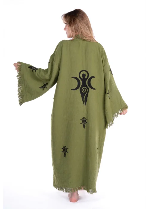Kybele Khaki Green Wooden Printed Bathrobe
