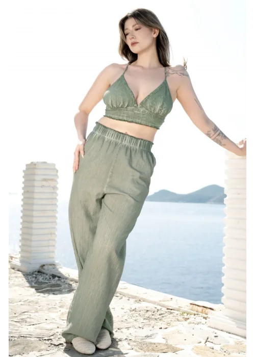 Lyra Green Linen Trouser