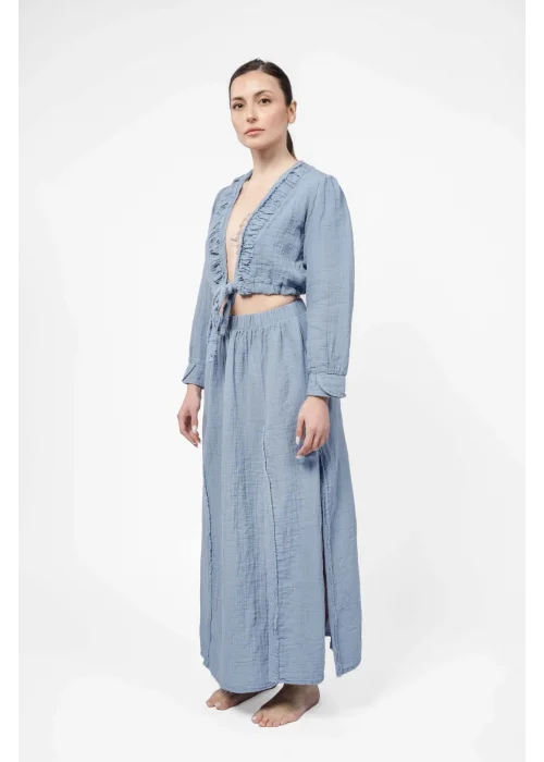 Atelier Chaputs 100% Cotton Muslin Meadow Blue Blouse One-Size
