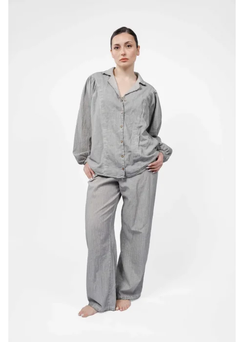 Atelier Chaputs 100% Cotton Muslin Mira Gray Shirt One-Size