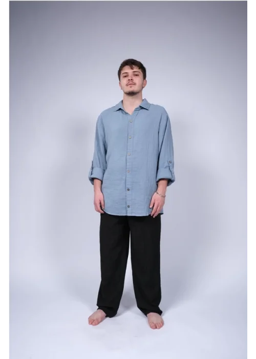 Ateiler Chaputs 100% Cotton Muslin Indigo Blue Shirt One-Size