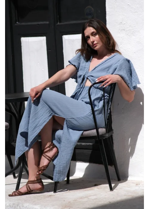 Atelier Chaputs 100% Cotton Muslin Niva Blue Dress One-Size