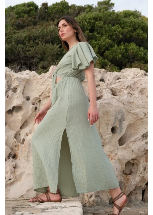 Ateiler Chaputs 100% Cotton Muslin Niva Green Dress One-Size