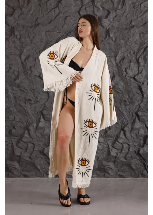 Orange Shine Eye Wooden Printed Bathrobe