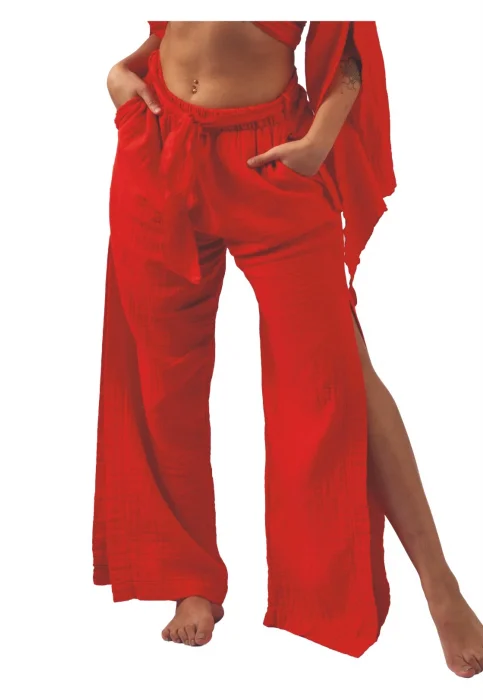 Red Muslin Slit Trouser