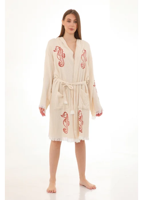 Red Seahorse Wooden Stamp Bathrobe