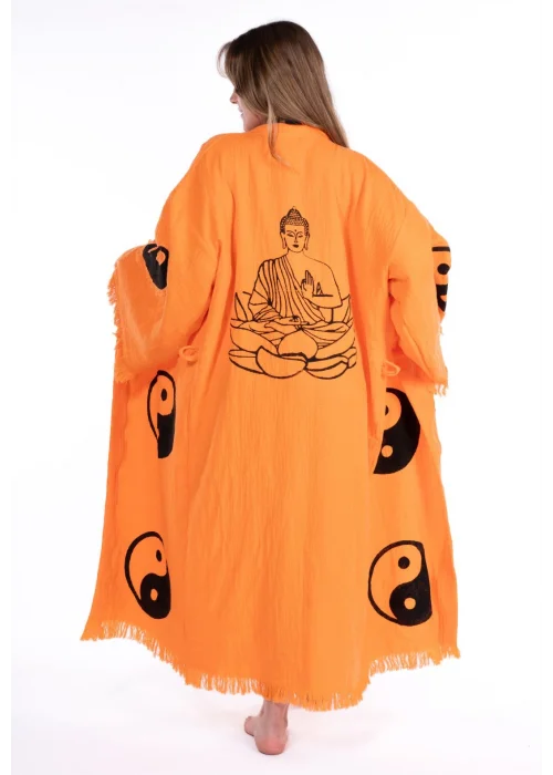 Sarasvati Orange Wooden Printed Bathrobe