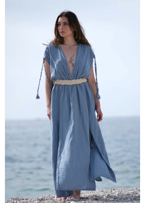 Atelier Chaputs 100% Cotton Muslin Stella Blue Dress One-Size