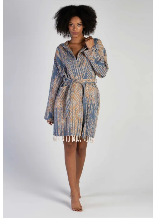 Tonna Navy Blue & Caramel Bathrobe