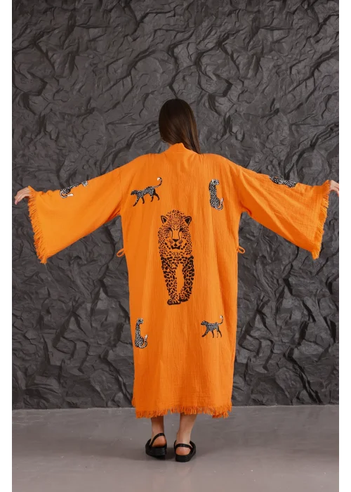 Tiger Wooden Printed Orange Bathrobe