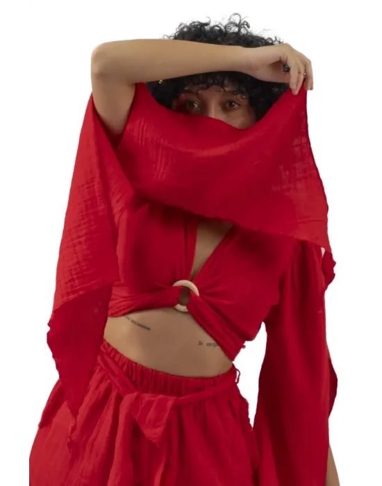 Aya Red Muslin Blouse
