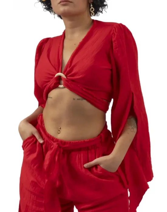 Aya Red Muslin Blouse