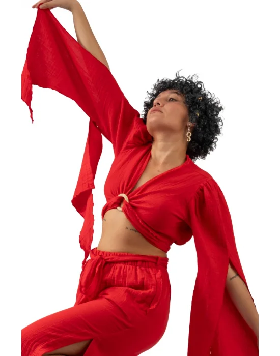 Aya Red Muslin Blouse