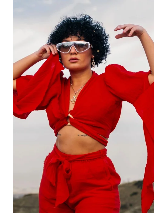 Aya Red Muslin Blouse