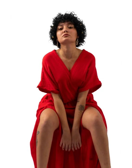 Anvelop Red Muslin Dress