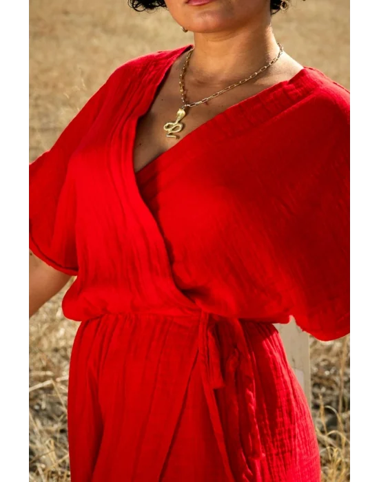 Anvelop Red Muslin Dress